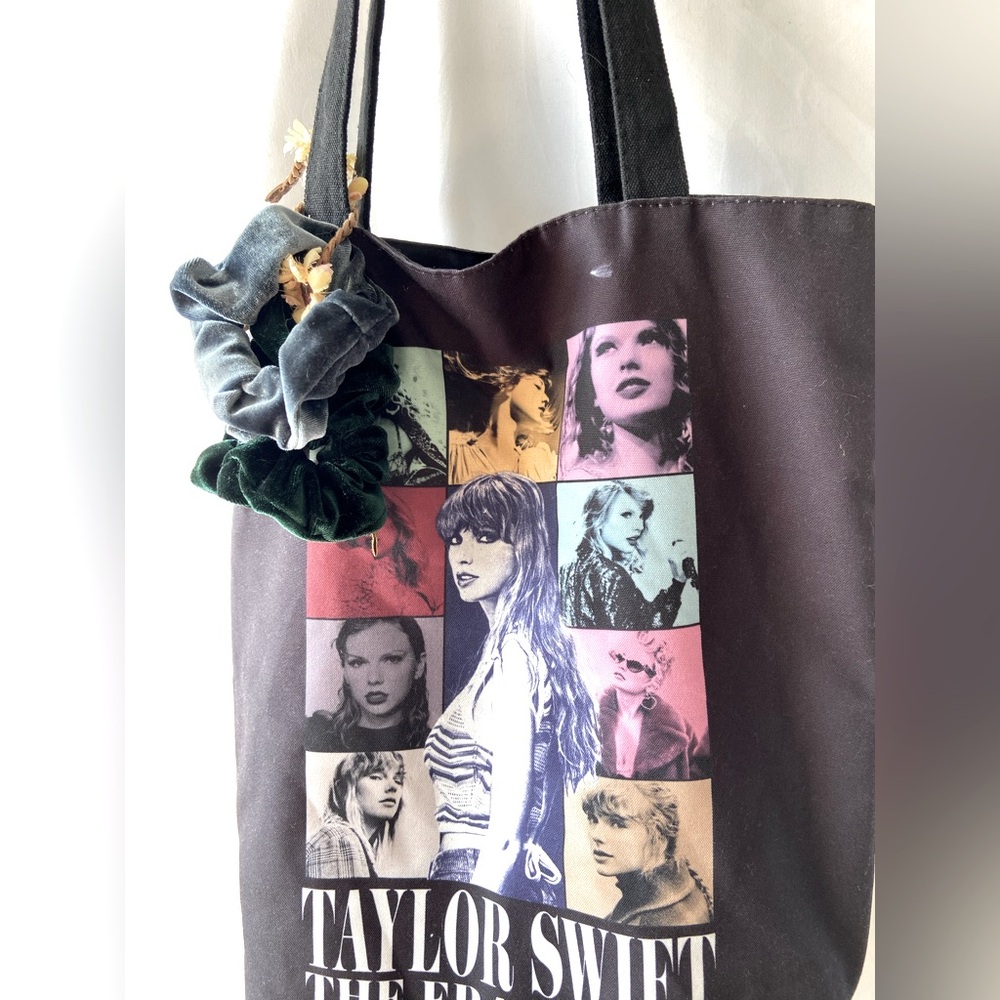 Taylor Swift Eras Black Tote Bag with 2 Scrunchies Bundle
